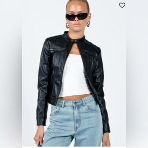 Princess Polly Pottsville Faux Leather Moto Jacket Black Size 10